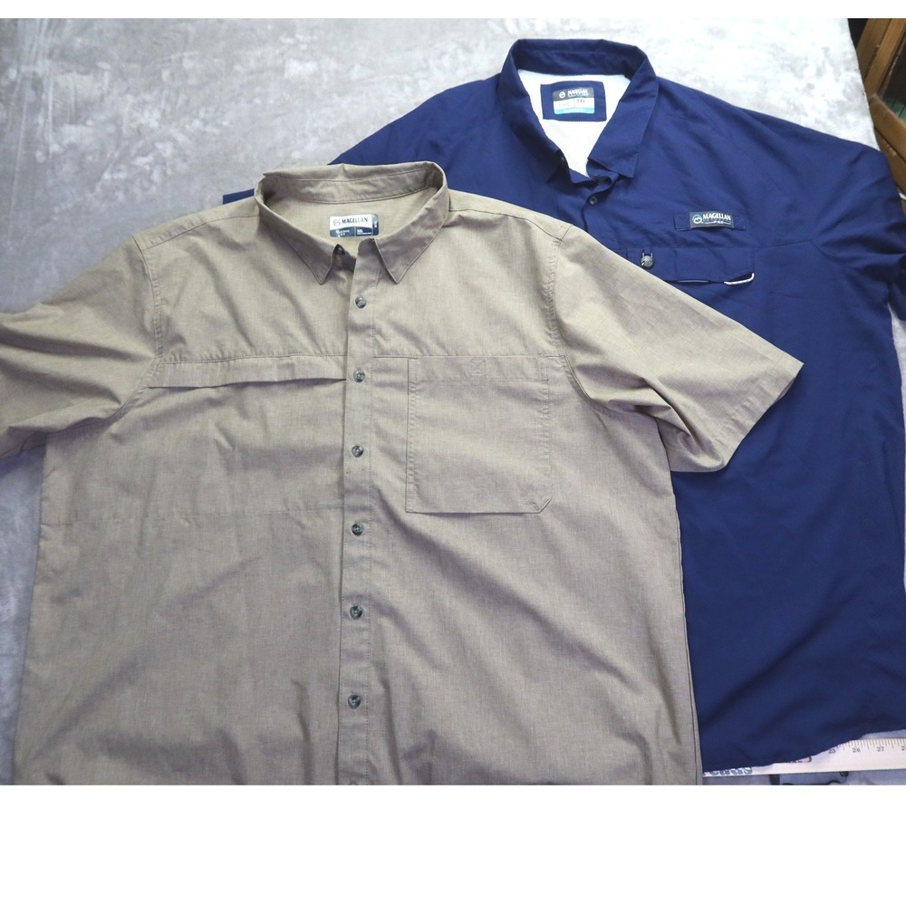 Lot of 2 Magellan Outdoors Fishing Shirts Men's‎ 3XL Navy Pro Angler Khaki